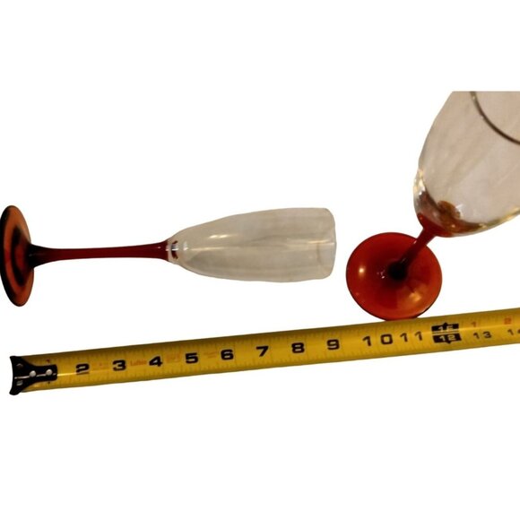 Clear Ruby Red Champagne Flute Tall Stem Fluted Glass Holiday Christmas Wedding - Picture 3 of 7